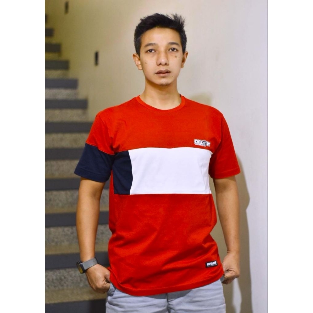 MERAH Original Dflow Distro เสื้อยืดผสมผ้าฝ้ายสีแดง Combed 24s
