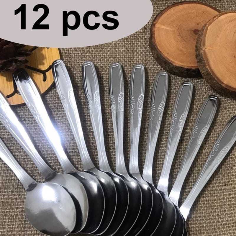 THICK STAINLESS SPOON/PELAIN TABLES 1 DOZEN/SPOON SET 12 ชิ้น