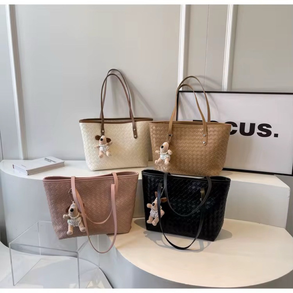 Himawari Lastทอ Motif กระเป๋าโท้ทผู้หญิงไม่มีตุ๊กตาสําหรับ College Work & - ทอ