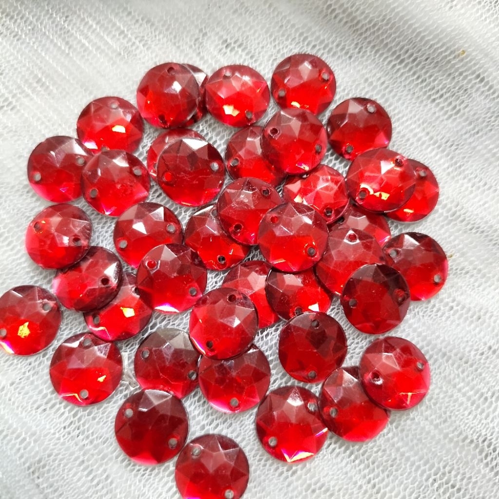 MERAH RED ROUND DIAMOND 12 MM -50 ชิ้น