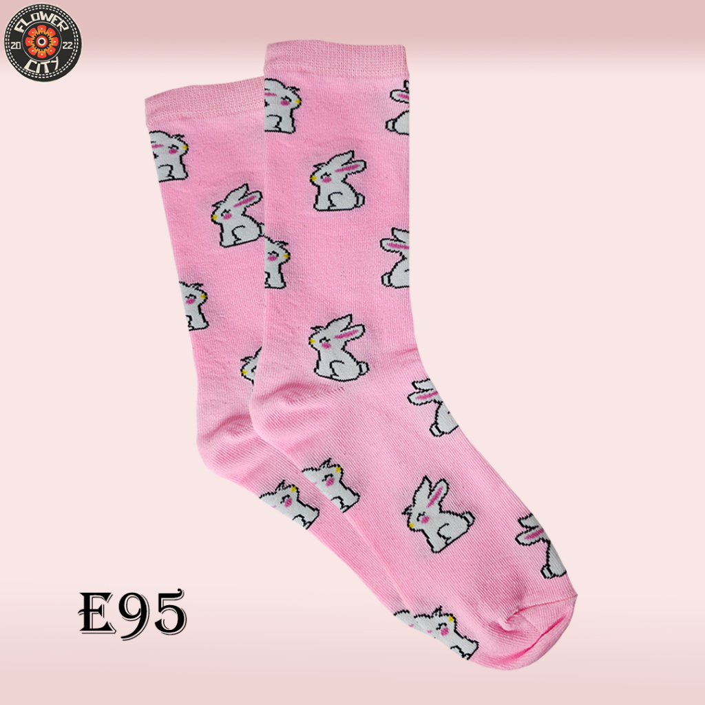 ถุงเท้าผู้หญิง - Pink Bunny Motif - Flower City - E95