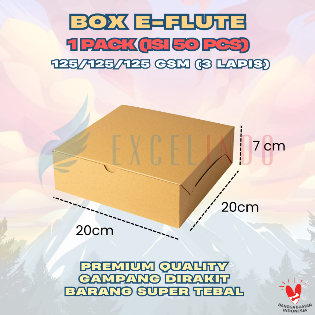 (1 PACK/50 ชิ้น) กล่องใส่อาหาร E-Flute ขนาด 20ซม. x 20ซม. x 7ซม. 125/125/125 SUPER THICK