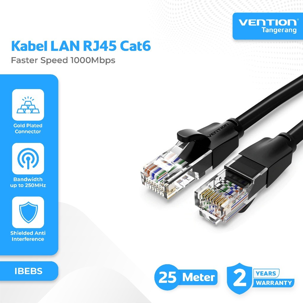 VENTION UBEBS สาย LAN RJ45 Cat6 UTP Gigabit Ethernet UTP 1000Mbps 25M 25 เมตรพื้นที่ท้องถิ่นเครือข่า