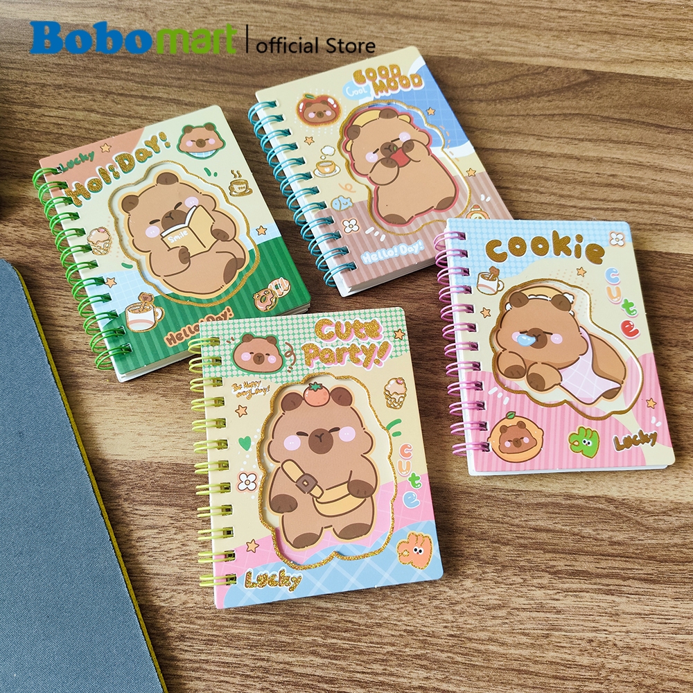 BOBOMART A7 สมุดโน้ต Capybara Spiral Cat – สมุดโน๊ตขนาดเล็กน่ารัก 70 แผ่นมีซับใน DP-888