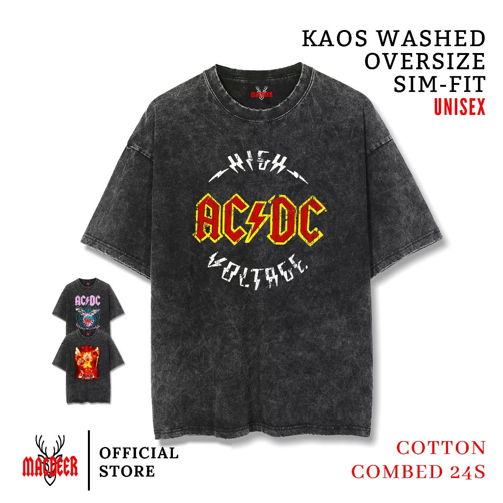 MACDEER ACDC Band T-Shirt Oversize slimfit Wash tshirt Stonewash cotton premium ACDC T-Shirt 1-15