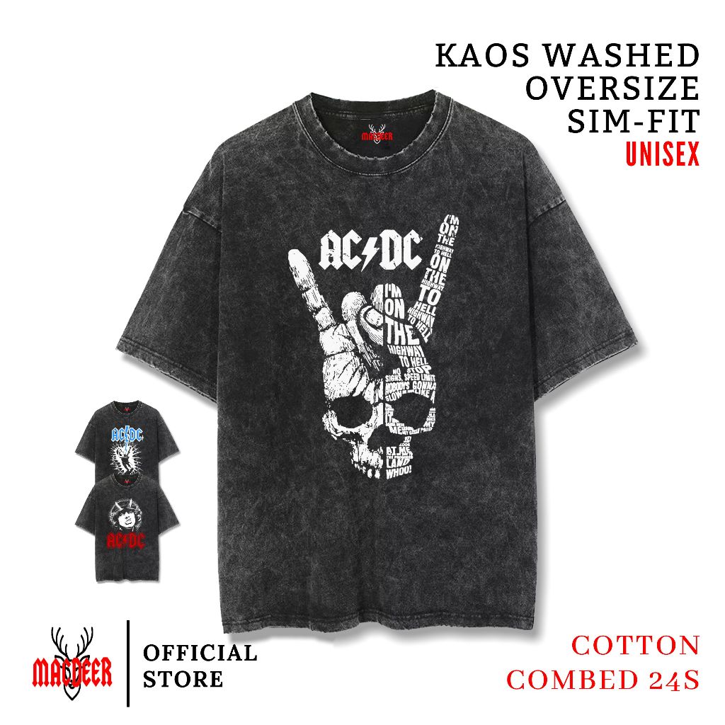 MACDEER ACDC Band T-Shirt Oversize slimfit Wash tshirt Stonewash cotton premium ACDC T-Shirt 16-26
