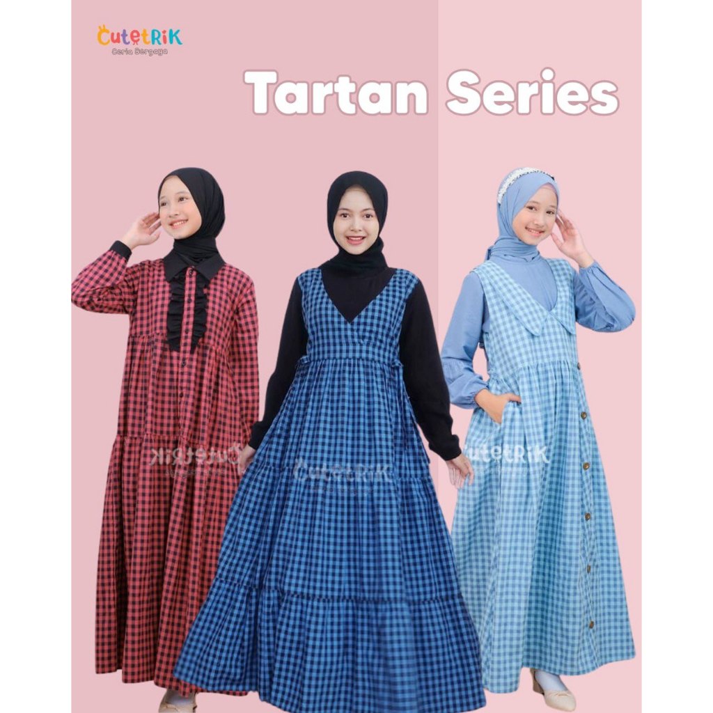 KATUN MERAH (10-14 ปี) GS 654 655 656 GD 1016 ชุดมุสลิมสําหรับวัยรุ่น Cotton Yande Neva Yusa Tartan 