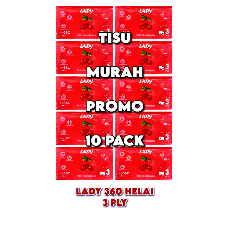 (PACKAGE 10) กระดาษเช็ดหน้า Lady Tissue 360 Strands