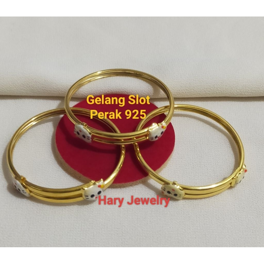 Hello Kitty Slide Slot Model Childrens Bracelet Silver 925 Plated Mas 24K