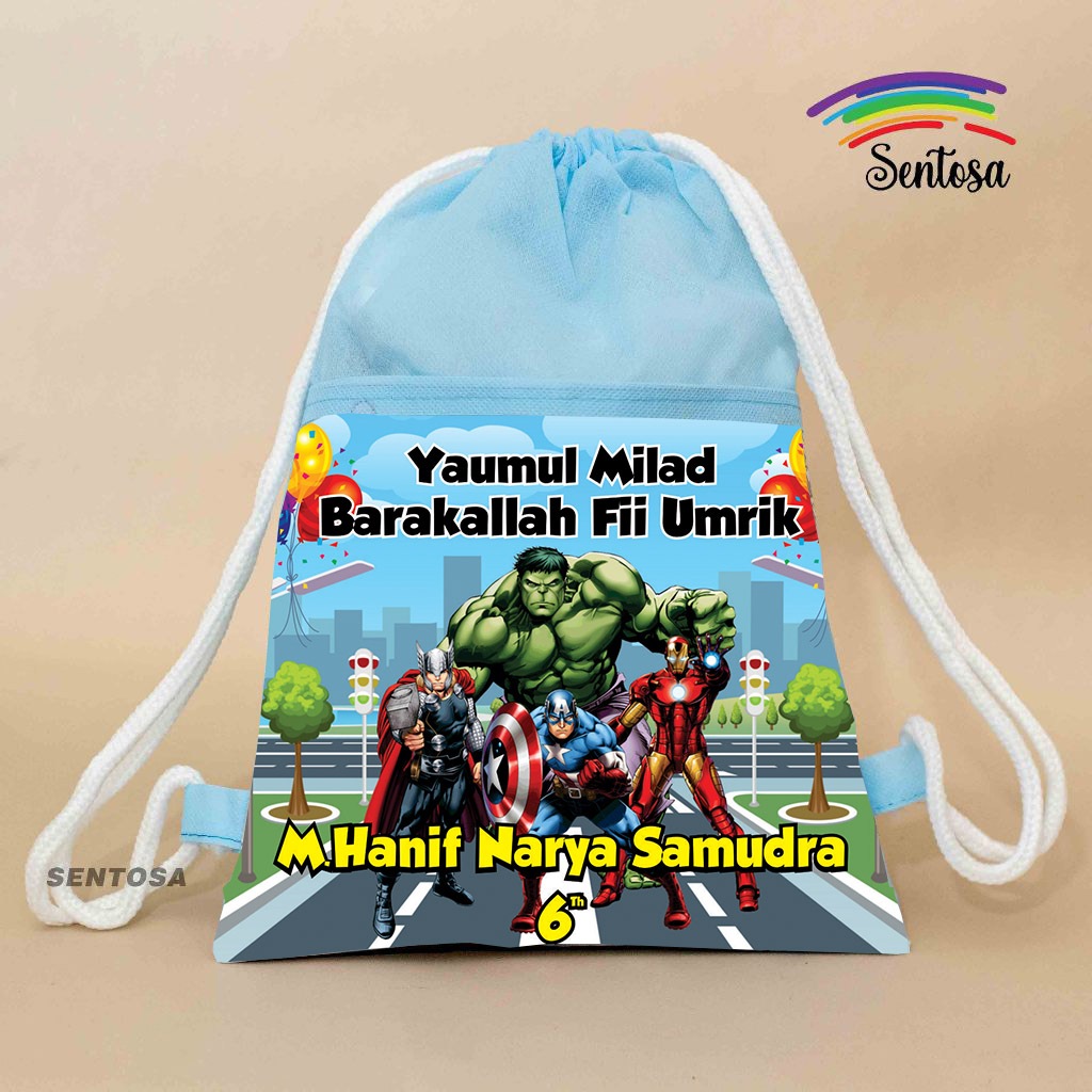 UK CHILDRENS BIRTHDAY FRONT POCKET DRAWN BACKPACK 25 X 30 - CUSTOM NAME และ PHOTO