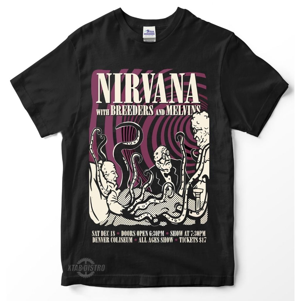 เสื้อยืด NIRVANA ผู้สายพันธุ์และเสื้อยืดวง melvin Nirvana ในตัว plastisol kurt cobiain nevermind