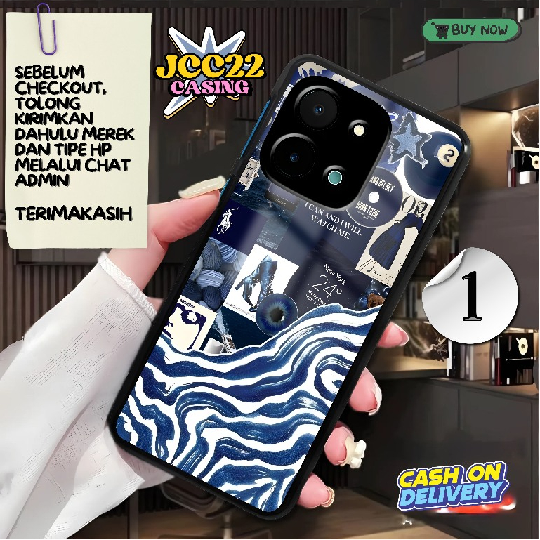 298. GLOSSY CASING กรณีพรีเมี่ยมสําหรับ VIVO Y28 5G ป้องกัน HP MTF AESTHETIC BLUE CASE GLOSSY 2D HD 
