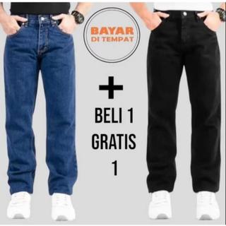 OBRAL MURAH BELI 1 GRATIS 1 Celana Jeans Pria Pola Standar Reguler Bahan Denim Premium