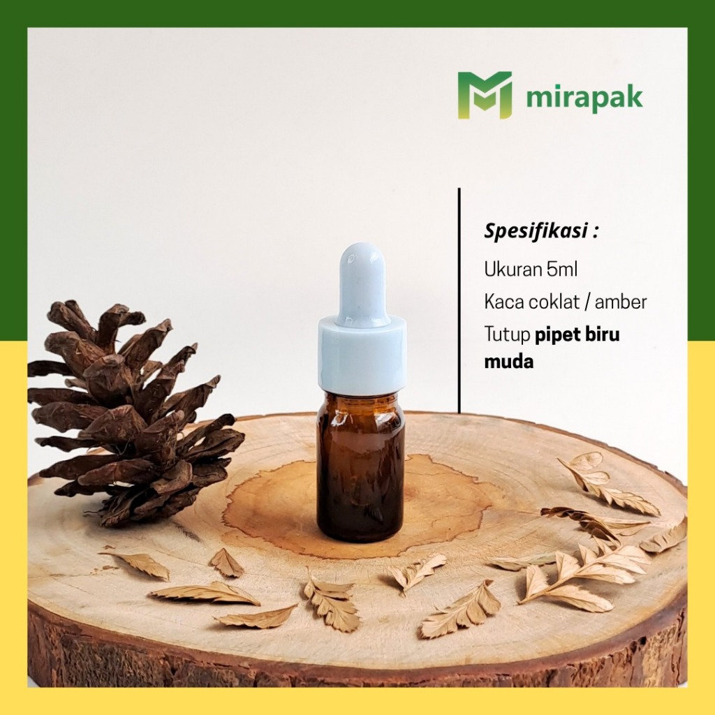 ขวดสีน้ําตาล AMBER PIPETTE 5ML พร้อมแก้ว THICK - แหวนสีน้ําเงินพร้อมยางสีน้ําเงิน - เซรั่มเครื่องสํา