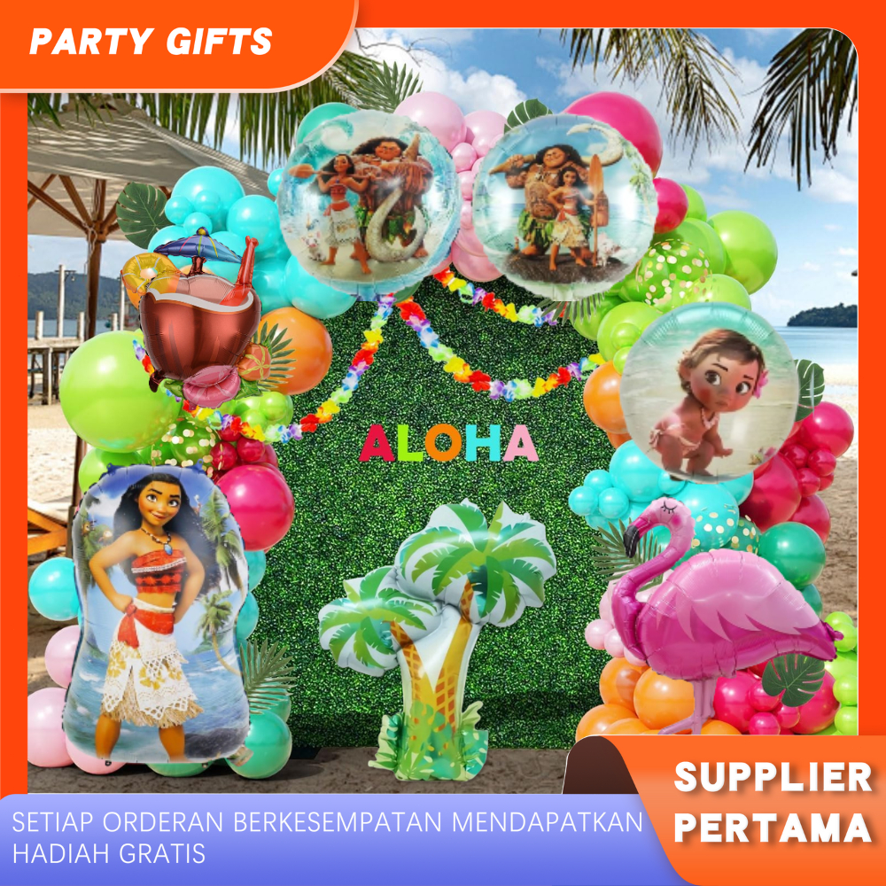 Moana Theme ฟอยล์บอลลูน / Disney Moana Mavi White Baby Moana รอบบอลลูนสําหรับเด็กวันเกิด Party ตกแต่