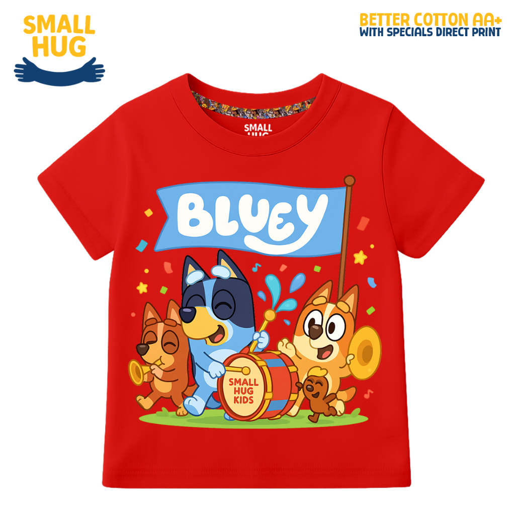 MERAH SMALL HUG KIDS - Boys Cartoon BLU-EY PARADE Red T-Shirt Top 2-10 ปี