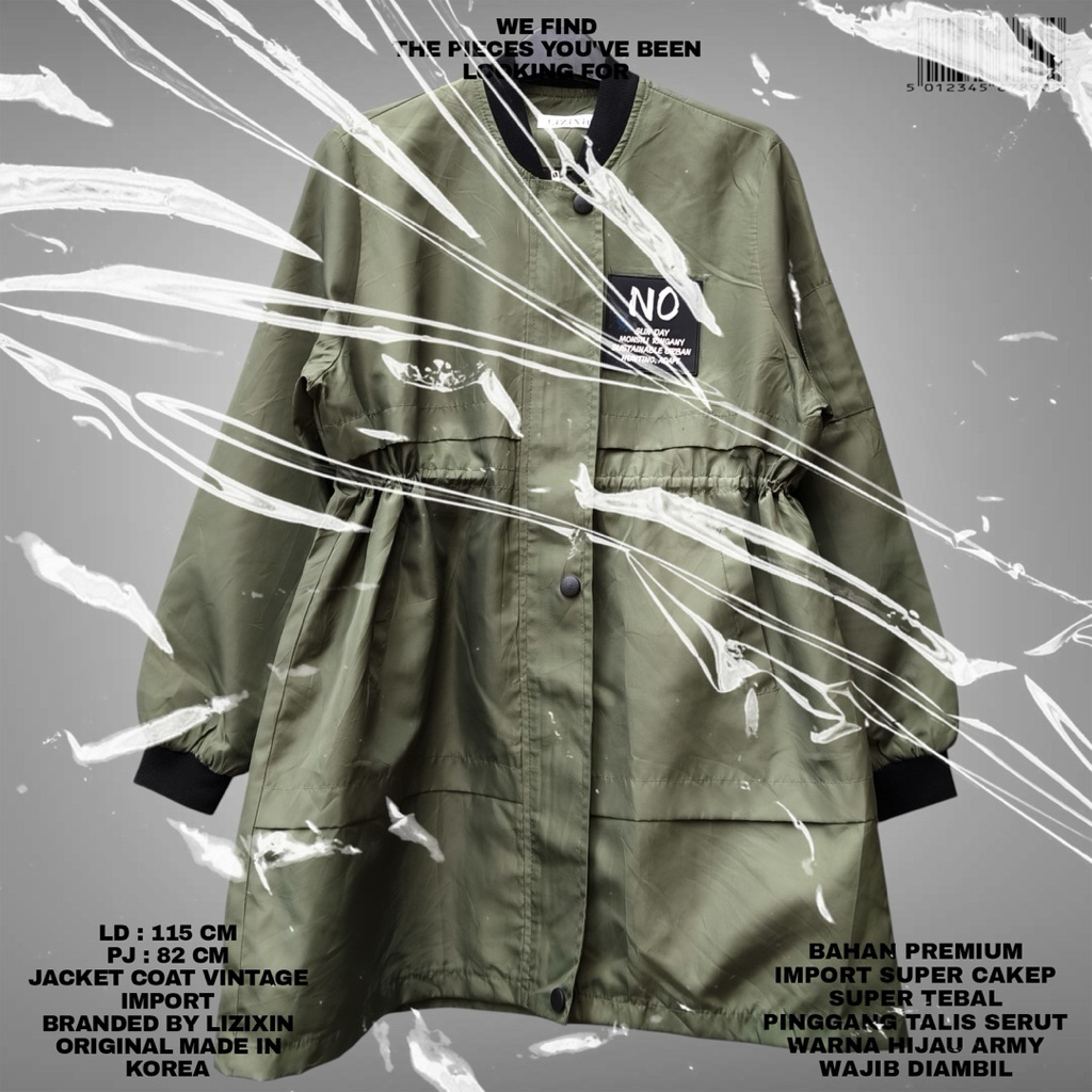 LIZIXIN ORIGINAL/นําเข้าพรีเมี่ยมPARKA JACKET/KOREAN JACKET/ARMY สีเขียวนําเข้าPARKA COAT JACKET/PAR