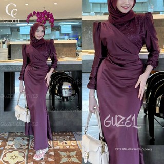 Elisa Dress Brukat by Guzel Satin Silk Premium Wanita Kondangan Muslim Body Fit Viral  Mermaid 2025