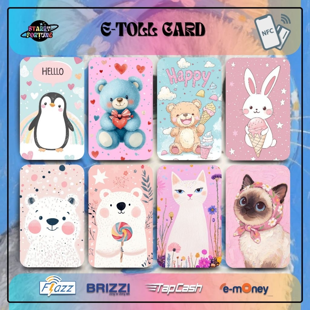 ANIMAL CAT BEAR RABBIT PINK AND BLUE CARD Flazz/Brizy/Tap-Cash/E-money NOL BALANCE TAPCARD E-TOLLAR 