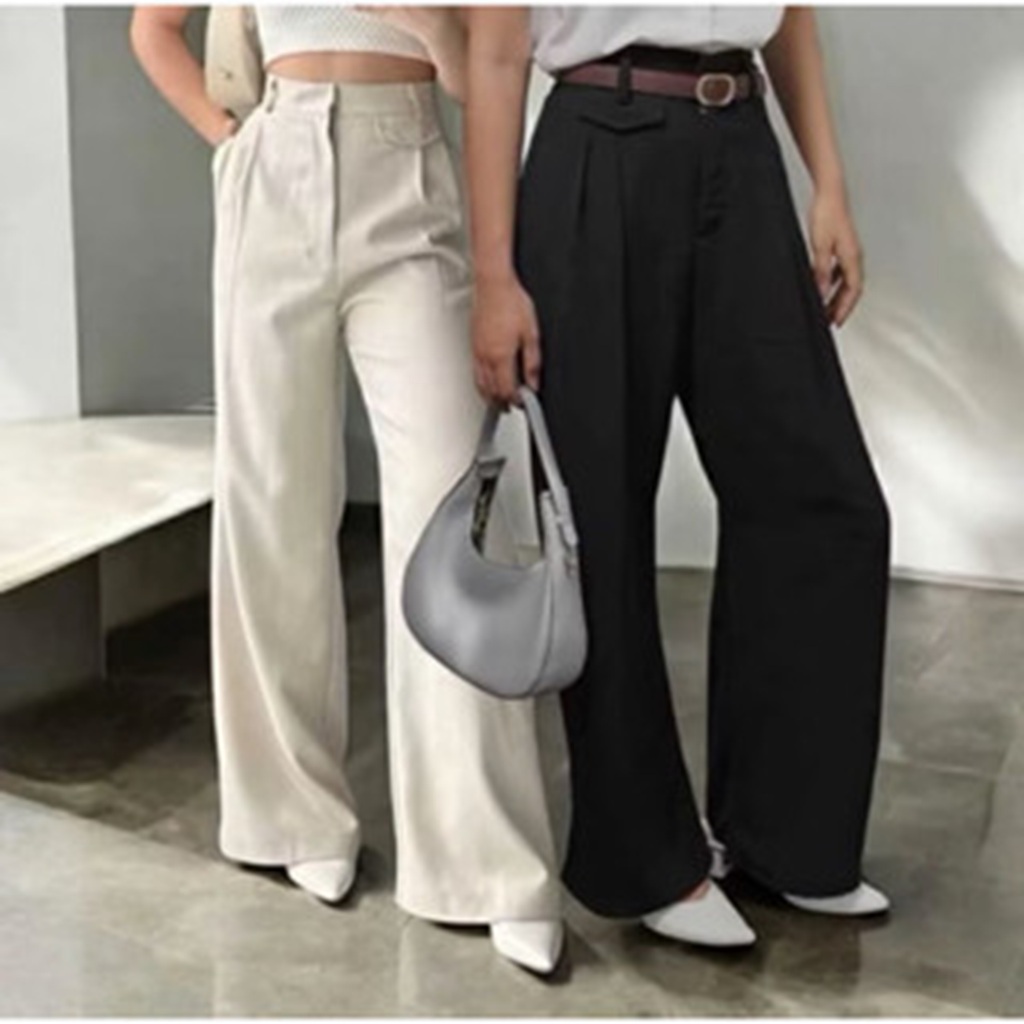 ORO PANTS กางเกงหลวมเอวสูง Oro กางเกง Semiwool เอวสูงน่ารักมาก