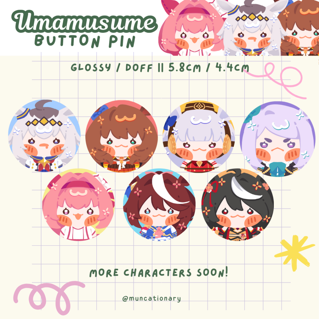 [อนุสาวรีย์] ปุ่ม Pin Doff และ Glossy Ummamusume Goldship Haru Urara Oguri Cap Mejiro Mcqueen Tokai Teio Kitsan Black Fanmerch