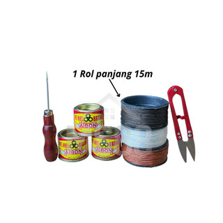 Paket sol sepatu isi 6 produk 3 Benang 3 warna panjang +-15 m,jarum,lem Aibon, gunting