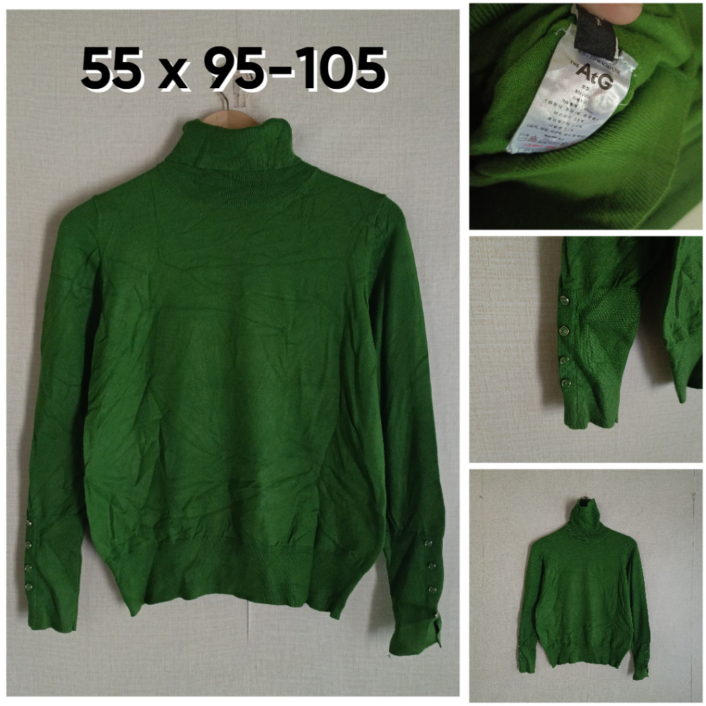 HIJAU Inara ATG เสื้อกันหนาวสีเขียวขนาด M คอเต่าผู้หญิงถัก Soft Touch Soft High Neck OB049