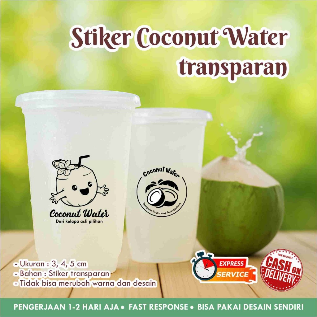 [117 ชิ้น] สติ๊กเกอร์น้ํามะพร้าว / TRANSPARENT COCONUT WATER / ป้ายเครื่องดื่ม / บรรจุภัณฑ์ / กันน้ําแบบกําหนดเอง