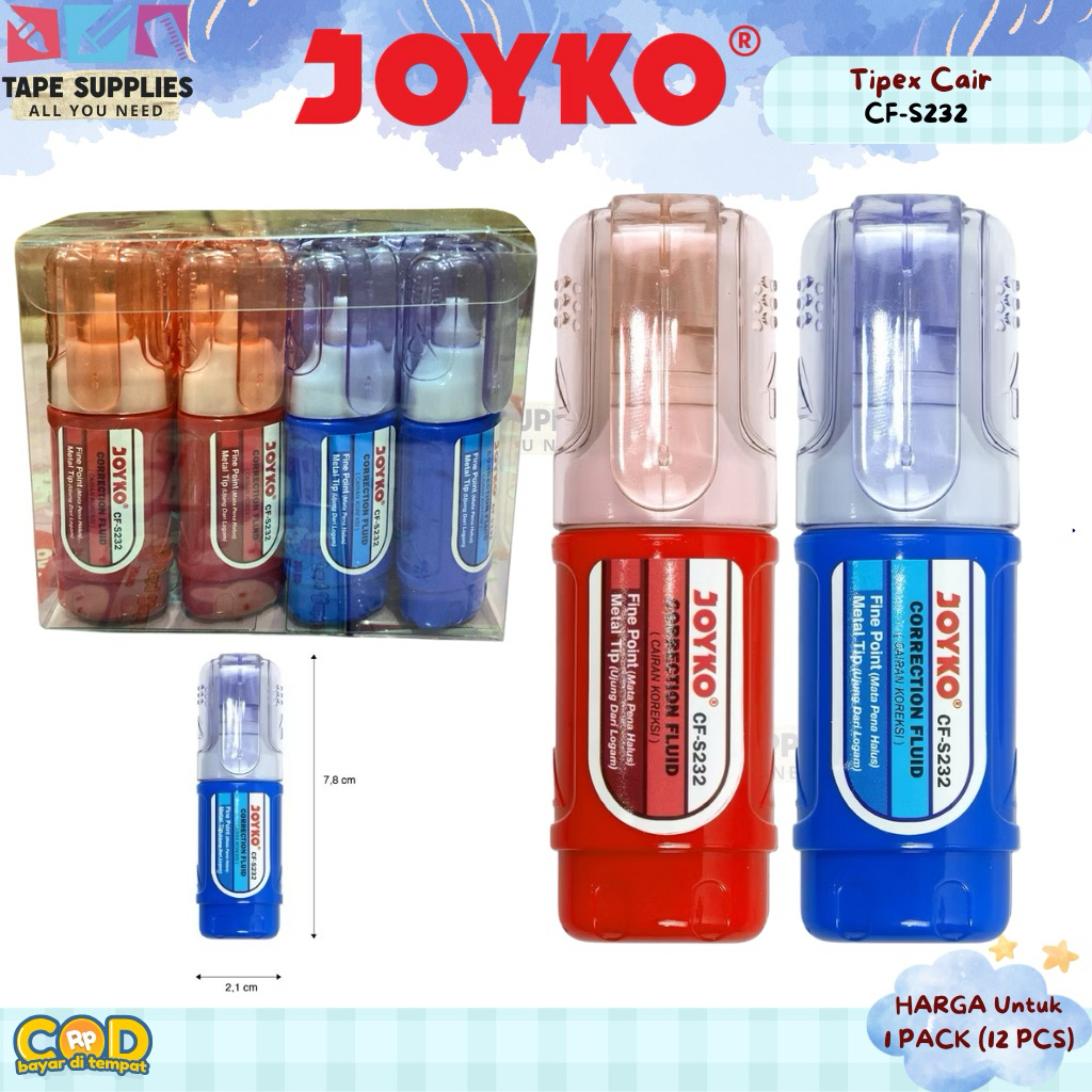 (12 ชิ้น) JOYKO Tipex Liquid Correction Fluid CF-S232 / Joyko Liquid Tipe-X / Joyko Liquid Paper