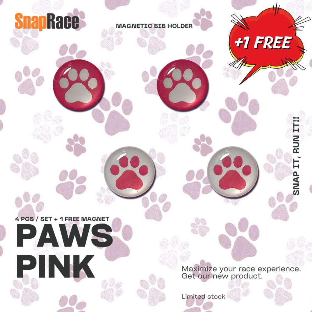แม่เหล็ก BIB Paws สีชมพู 5 ชิ้น SnapRace Running Lari Number Holder Race พวงกุญแจ SnapTag