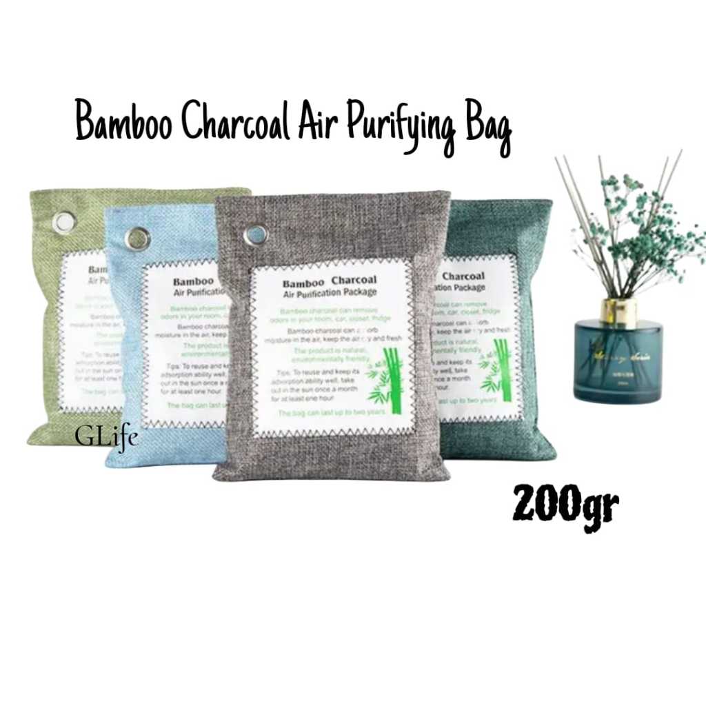 ถุงฟอกอากาศถ่านไม้ไผ่ 200gr GLife ถุงถ่านฟอกอากาศธรรมชาติเพื่อขจัดกลิ่นห้อง