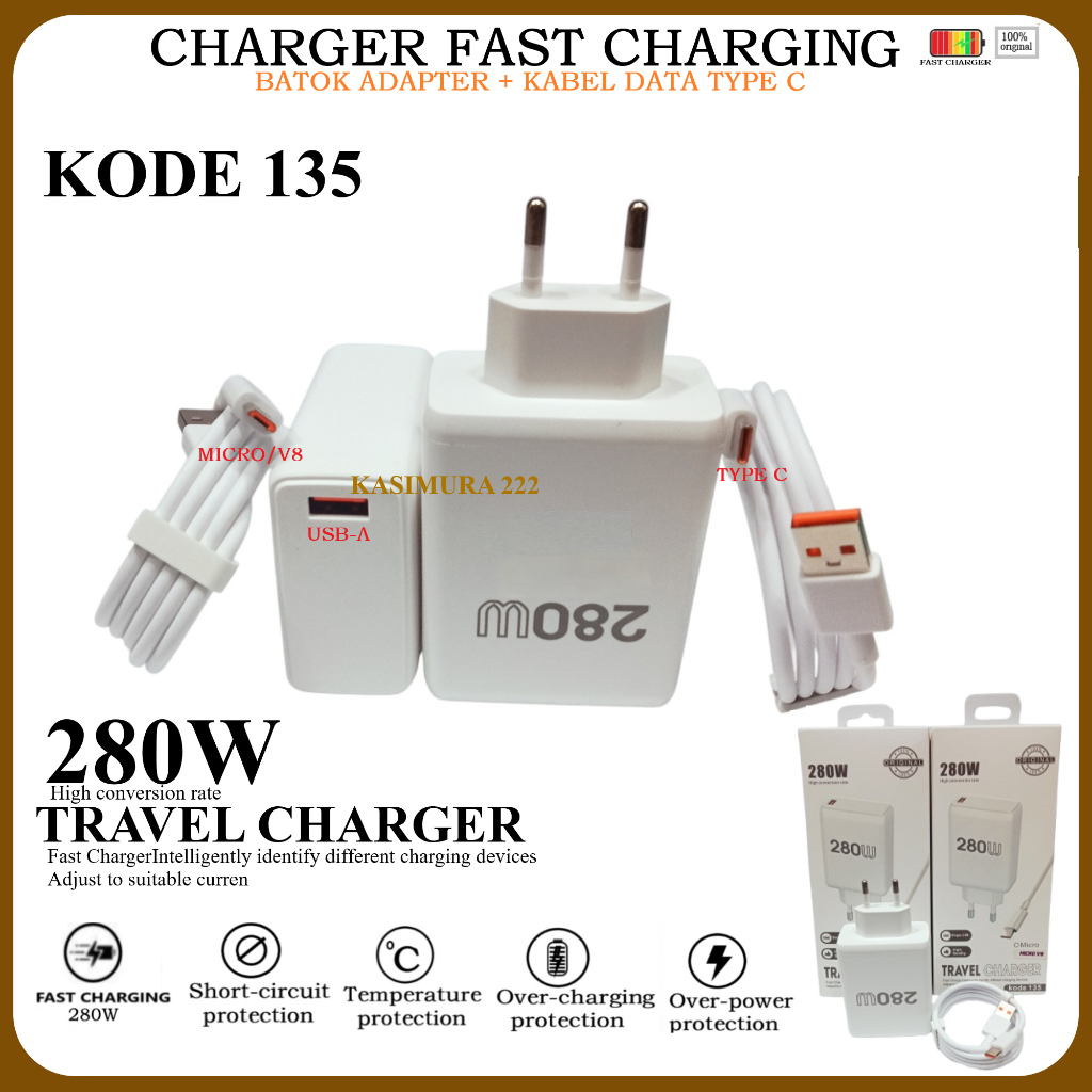 Travel Charger 280W รุ่น 135 All สําหรับ Android Fast Charger Universal Adapter + สายชาร์จเร็ว