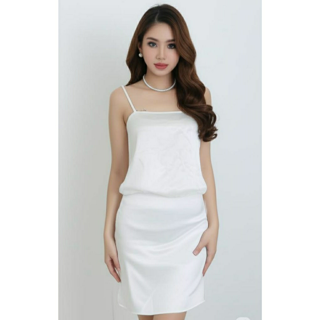 VIETNAM FASHION ~ เดรสแขนกุดผ้าซาตินสีขาวสําหรับผู้หญิงสีขาว