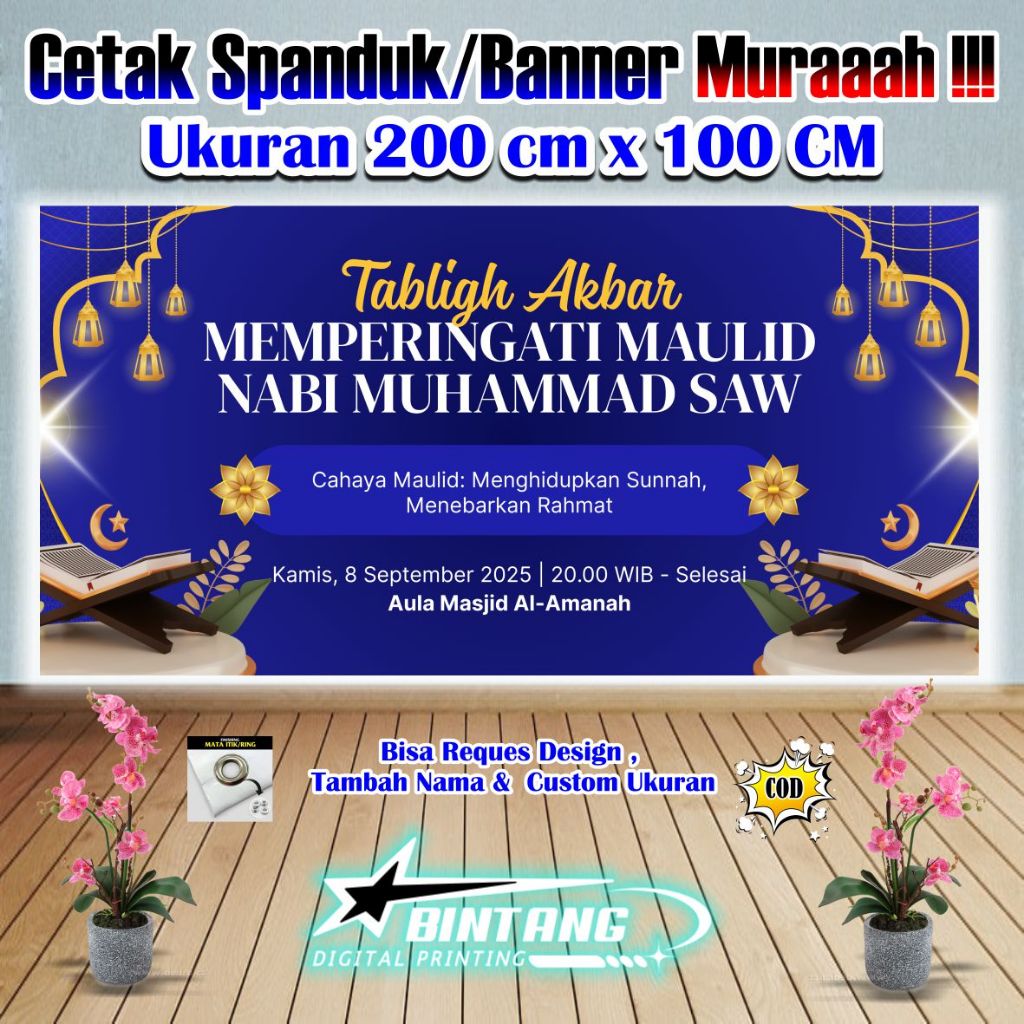 แบนเนอร์ Tabligh Akbar Maulid Nabi ขนาด 2 เมตร x 1 เมตร