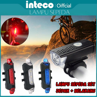 Lampu Sepeda LED Rechargeable 4 Mode Anti Air Aksesoris Sepeda Lampu Keamanan Lampu Set Depan Belakang