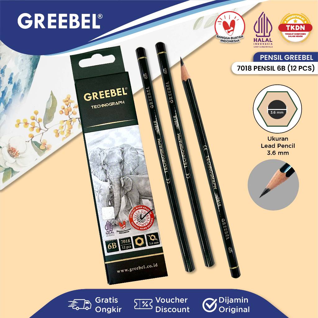 GREEBEL ดินสอไม้ 6B 7018 (12 ชิ้น/เซ็ต) / ดินสอเขียนสอบโรงเรียนดินสอวาดภาพ