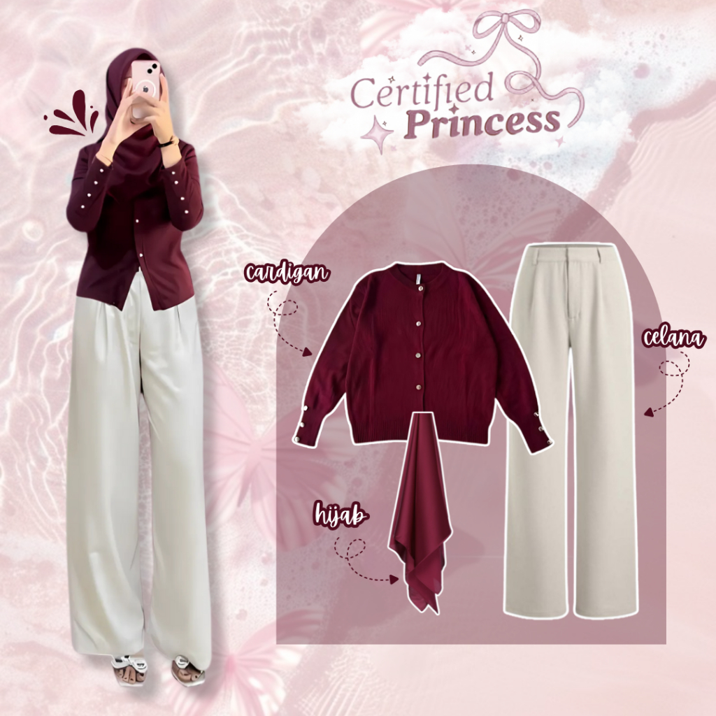 One Set 3 in 1 สไตล์เกาหลี (Cardigan + Culottes + Hijab) Casual Simple - UB31
