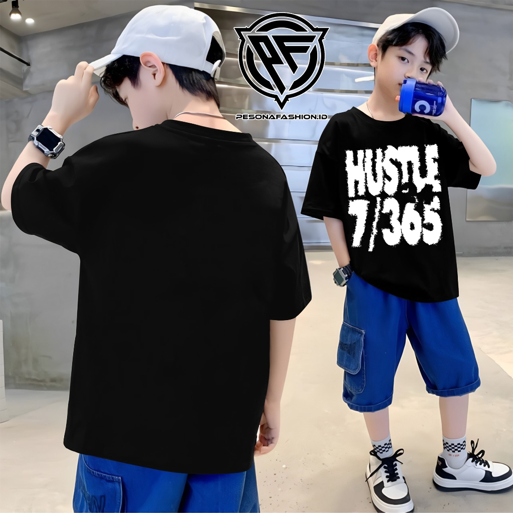 Hustle 7/365 เสื้อยืดผู้ชายและผู้หญิง Streetwear Cotton Combed เสื้อยืด