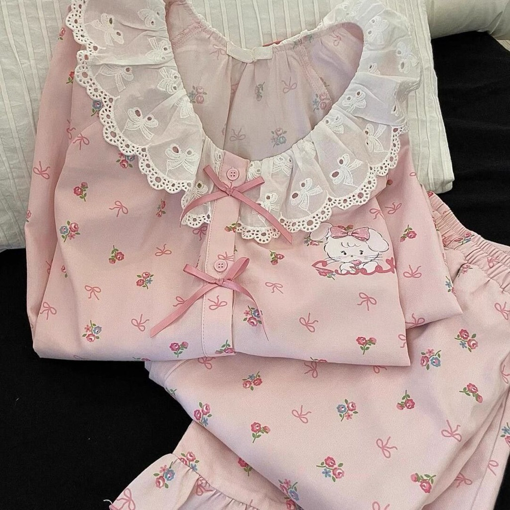 [PREORDER] ชุดนอนแขนยาว Mekko Ruffle – สไตล์หวานและสบายสําหรับฤดูใบไม้ผลิและฤดูใบไม้ร่วง