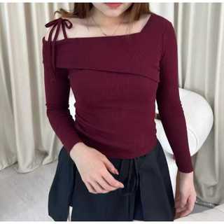 Sabrina Top ~ Sabrina knit Top ~ Atasan Wanita Lengan Panjang Pita Korean Long Sleeve
