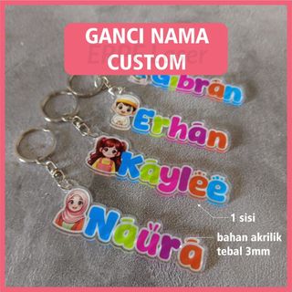 (3mm-1sisi) LEBIH TEBAL - Gantungan Kunci Custom Karakter Nama | Ganci Nama Akrilik