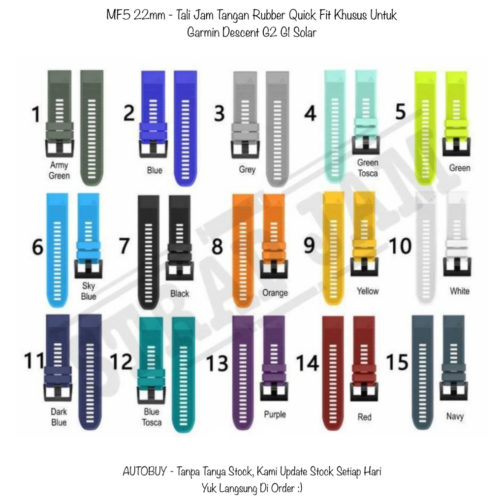 MF5 Garmin Descent G2 G1 Solar Strap - Quick Fit 22mm สายนาฬิกายางซิลิโคน