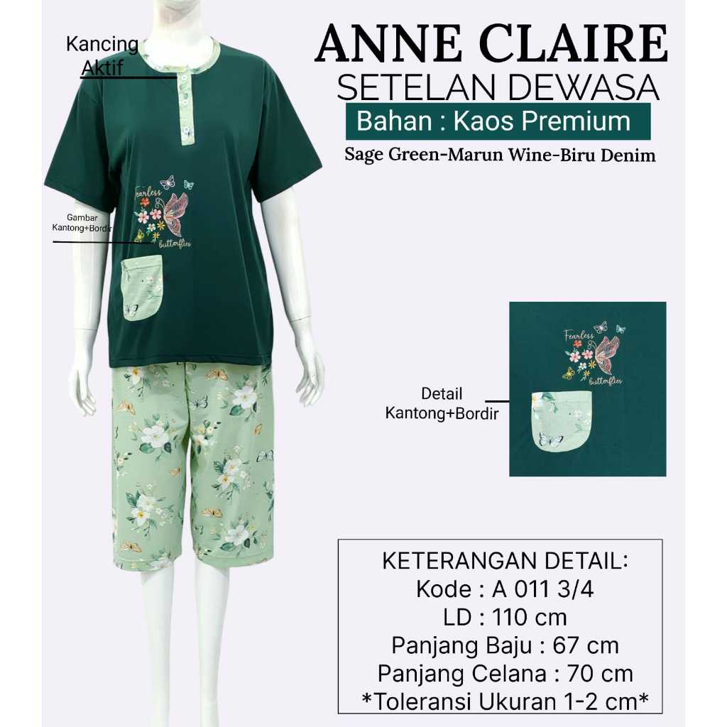 ANNE CLAIRE ชุดกางเกง 3/4 ทุกขนาดชุดนอน USHOP MOTIF