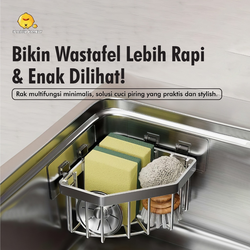 Icarer Family - ชั้นวางฟองน้ําสแตนเลส - ชั้นวางฟองน้ําอ่างล้างจาน - ชั้นวางมุมอเนกประสงค์