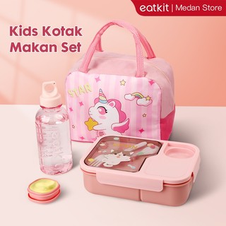 [Medan Ready Stock] Eatkit Paket Tempat Makan Anak 1450ml | Set Alat Makan Sekolah | Kotak Bekal Karakter Tas Bekal