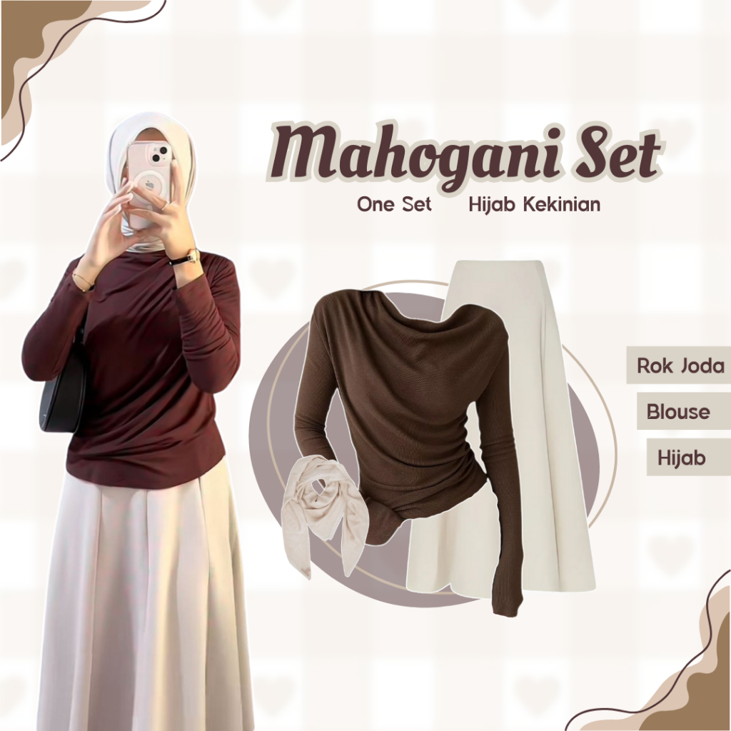 One Set 3 In 1 Womens Trendy | เสื้อท็อป กระโปรงไฮเก็ต ฮิญาบ | ฮิญาบ Cool Modern - SN051N