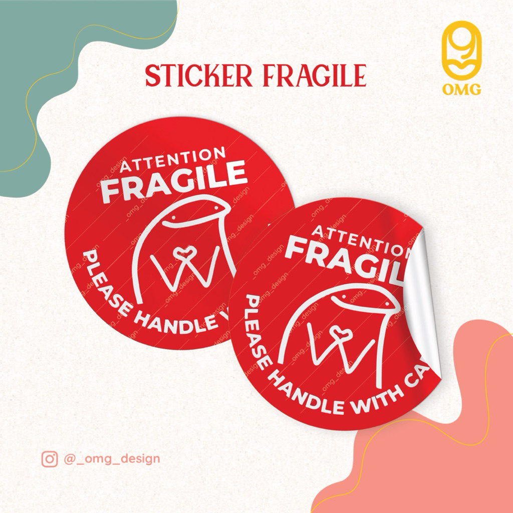 CUTE ROUND FRAGILE MEME STICKER 5ซม