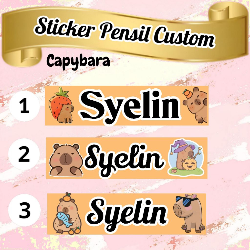 (CONTENTS 50 ชิ้น) PENCIL STICKERS / ปากกา SCHOOL SUPPLEIES CUSTOM NAME CAPYBARA MOTIF