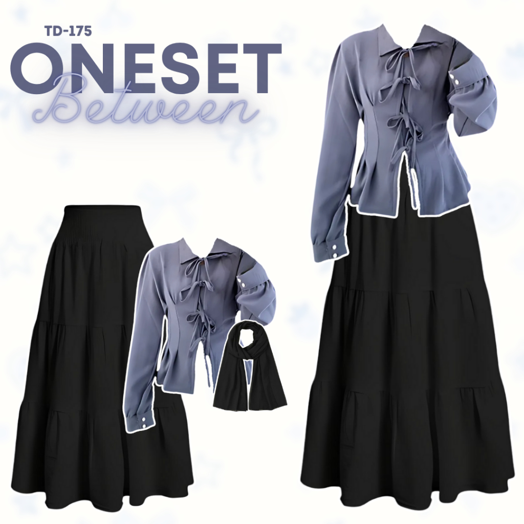 Onniwear - ชุดเดียวสําหรับผู้หญิงสไตล์เกาหลี 3In1 อินเทรนด์ มาพร้อมกับ [เสื้อแขนยาว + กระโปรงยาวชั้น