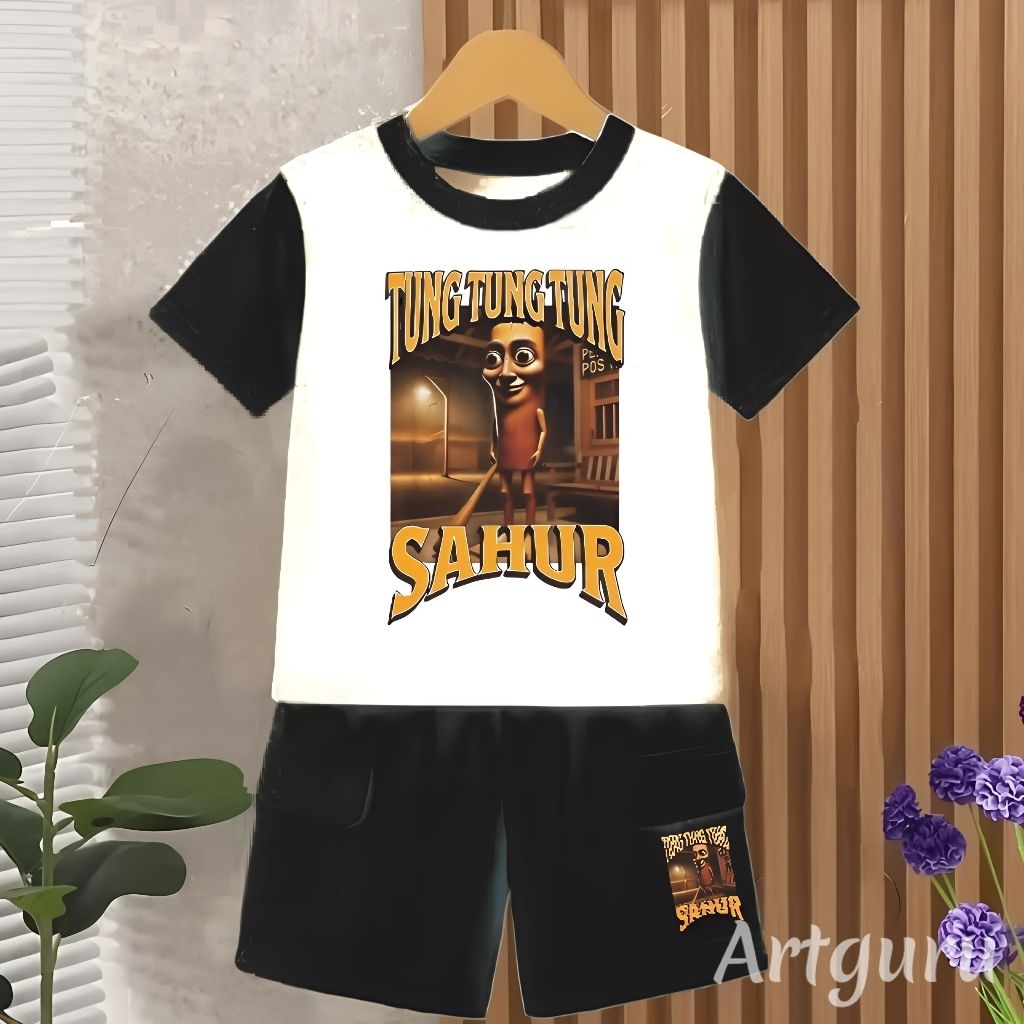 Tung Tung Sahur เสื้อยืดตัวละครเสื้อผ้าเด็กชาย Tung Sahur ชุดเด็กผู้ชาย